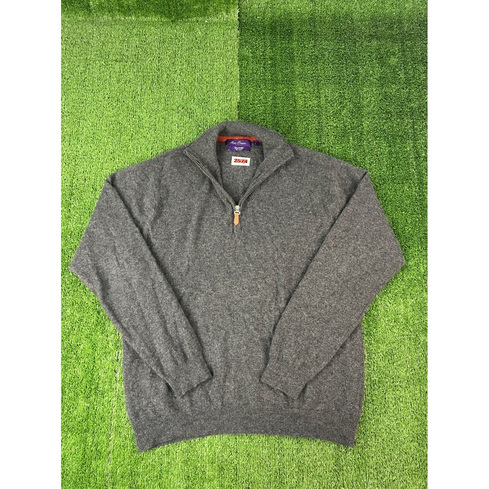 Alan Flusser Mens 100% Cashmere Quarter Zip Sweater Charcoal Gray Large